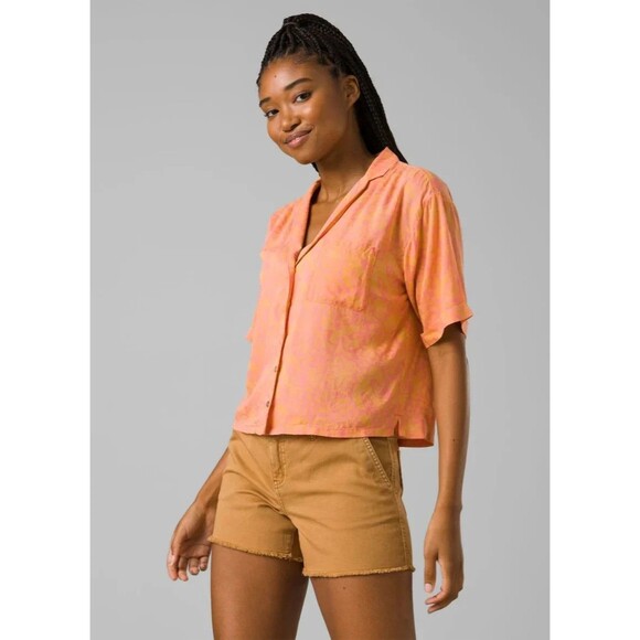 prAna Tops - Prana Iguala Camp Shirt Womens Size XL Rayon Flowy Cropped Orange Tropical